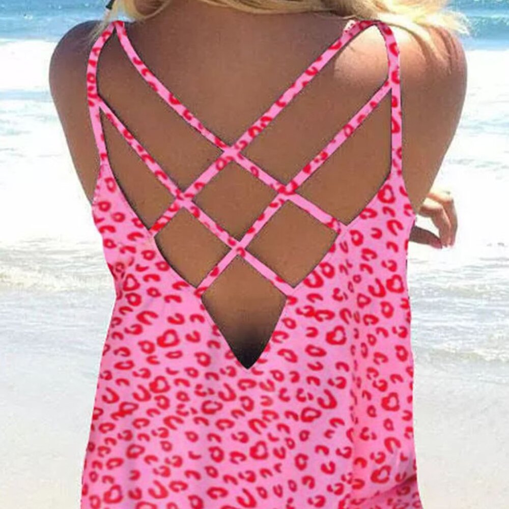 NWOT Pink Leopard Strappy Back Detail Loose Tank Top